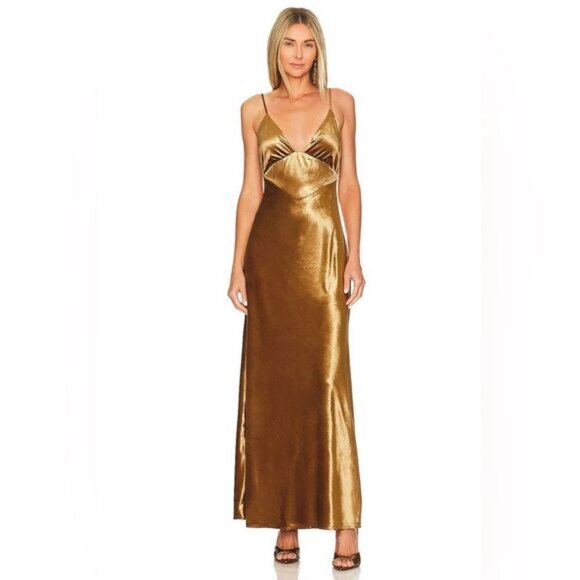 Bardot Silky Bronze Capri Velour Slip Dress in Marigold Women's Size US 4 NWT - Picture 1 of 9